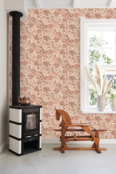ESTAhome Tapete Blumenmuster Terrakottarosa - 53 cm x 10.05 m - 139766