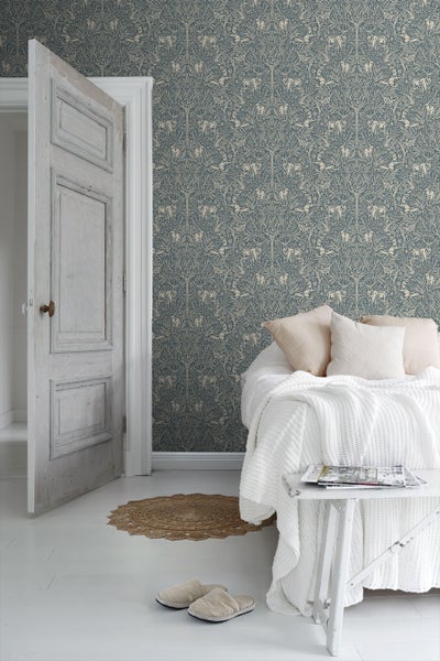 Borastapeter Tapete Blätter Graublau - 53 cm x 10.05 m - 660561