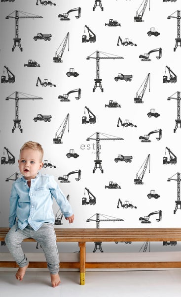 Tapete mit Bau-Motiven im Kinderzimmer