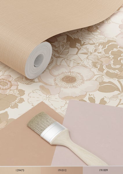 ESTAhome Tapete Blumenmuster Beige und Altrosa - 53 cm x 10.05 m - 139763