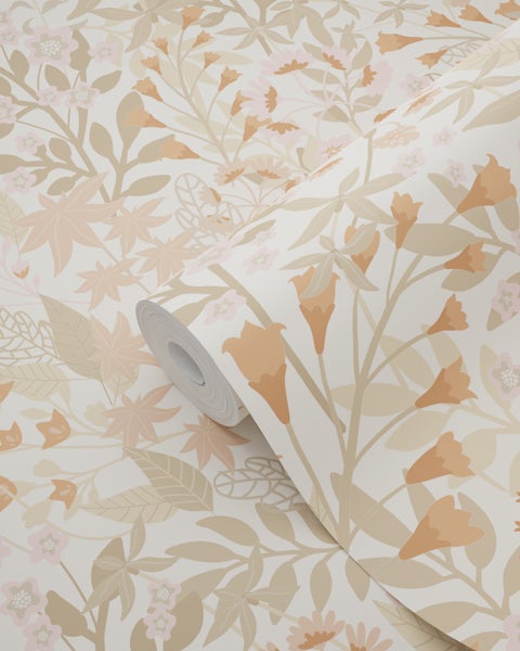 ESTAhome Tapete Feldblumen Terrakotta und Graugrün - 50 x 900 cm - 131353