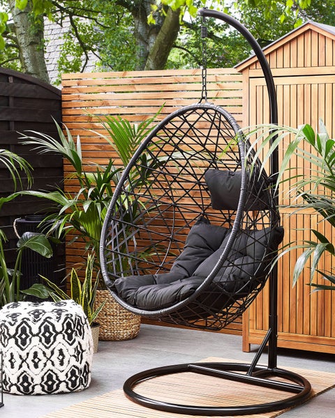 Hängesessel mit Gestell ALATRI Polyrattan Schwarz