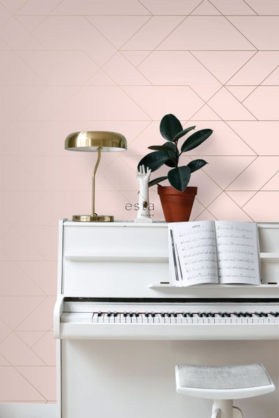 ESTAhome Tapete grafische Linien Hellrosa und Gold - 53 cm x 10.05 m - 139211