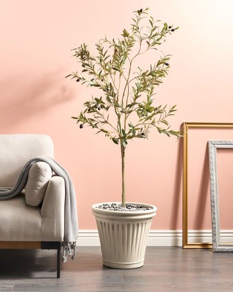 Blumenkübel MAIZE Kunststoff 43 cm Hellbeige
