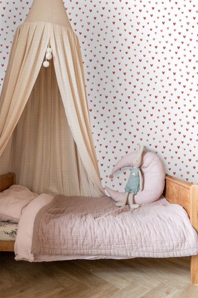 ESTAhome Tapete Herzchen Weiß und Rosa - 50 x 900 cm - 131634