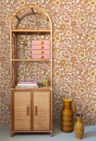 ESTAhome Tapete Retro Blumen Orange und Rosa - 50 x 900 cm - 131532