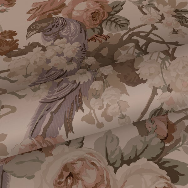 ESTAhome Tapete Blumen und Vögel Altrosa - 50 x 900 cm - 139809
