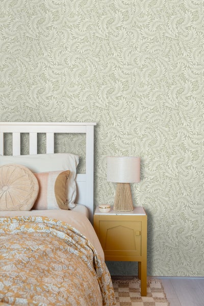 ESTAhome Tapete Blätter Hell Graugrün - 50 x 900 cm - 131142