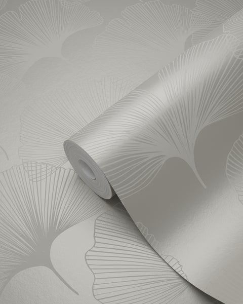Origin Wallcoverings Tapete Ginkgoblätter Warmgrau - 53 cm x 10.05 m - 347749