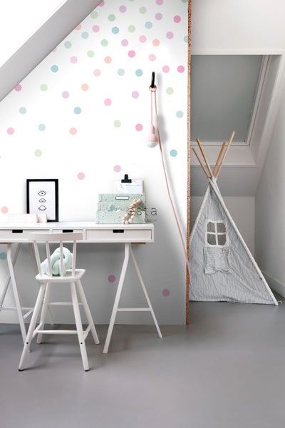 ESTAhome Fototapete Konfetti Punkte Rosa, Grün und Blau - 200 x 279 cm - 158931