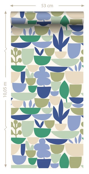 ESTAhome Tapete Keramik und Pflanzen Blau und Grün - 50 x 900 cm - 131076
