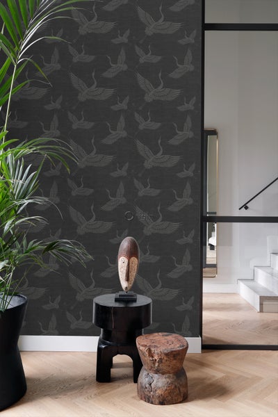 Origin Wallcoverings Tapete Kraniche Dunkelgrau - 53 cm x 10.05 m - 347760