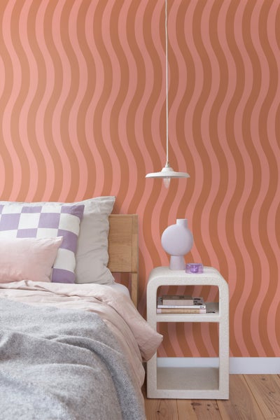 ESTAhome Tapete wellenförmige Streifen Rosa - 50 x 900 cm - 131609