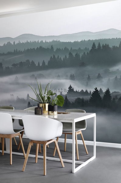 ESTAhome Fototapete neblige Bergen Grün - 2,79 x 2,79 m - 158910