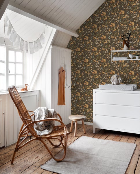 ESTAhome Tapete Wald mit Waldtieren Braun und Beige - 53 cm x 10.05 m - 139526