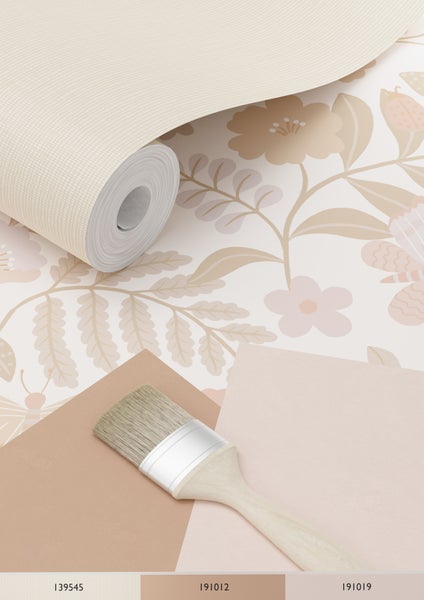 ESTAhome Tapete Blumen und Vögel Weiß, Beige und Hellrosa - 53 cm x 10.05 m - 139866