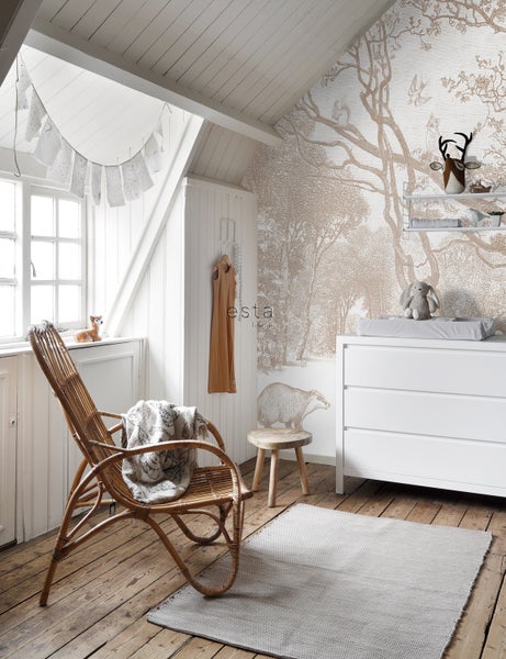 ESTAhome Fototapete Wald mit Waldtieren Beige - 3,5 x 2,79 m - 159064