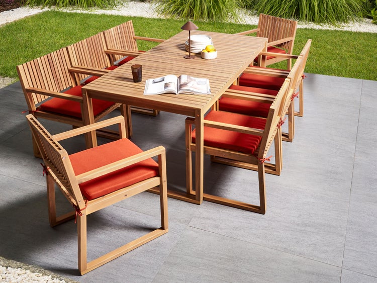 Gartenmöbel Set 8-Sitzer SASSARI PREMIUM inkl. Kissen zertifiziertes Akazienholz Rot