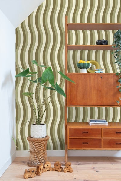 ESTAhome Tapete wellenförmige Streifen Grün - 50 x 900 cm - 131611