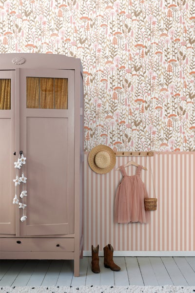 ESTAhome Tapete Feldblumen Terrakotta und Rosa - 50 x 900 cm - 131552