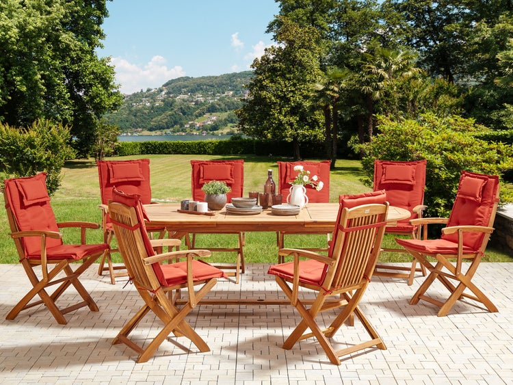 Gartenmöbel Set 8-Sitzer MAUI II inkl. Kissen Akazienholz Dunkelrot