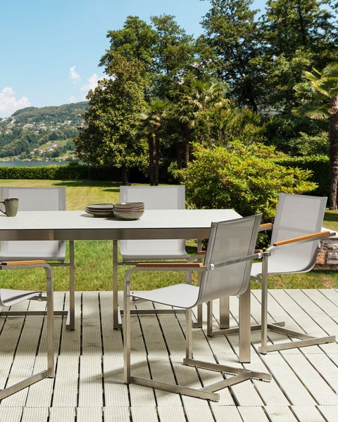 Gartenstuhl 2er Set COSOLETO Edelstahl Beige
