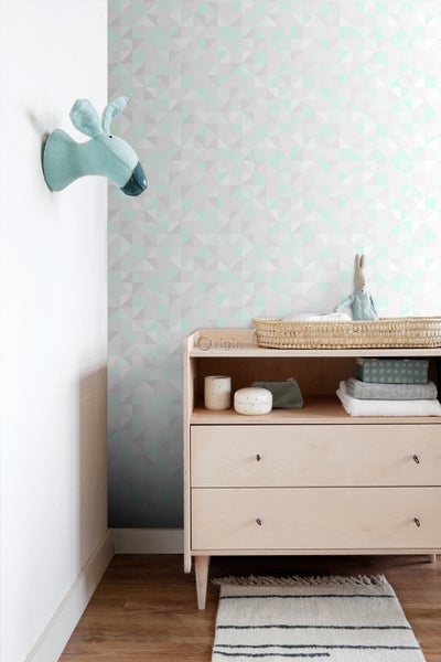 Origin Wallcoverings Tapete Dreiecke Pastell Mintgrün, Hellgrau, Weiß und Smaragdgrün - 53 cm x 10.05 m - 337206