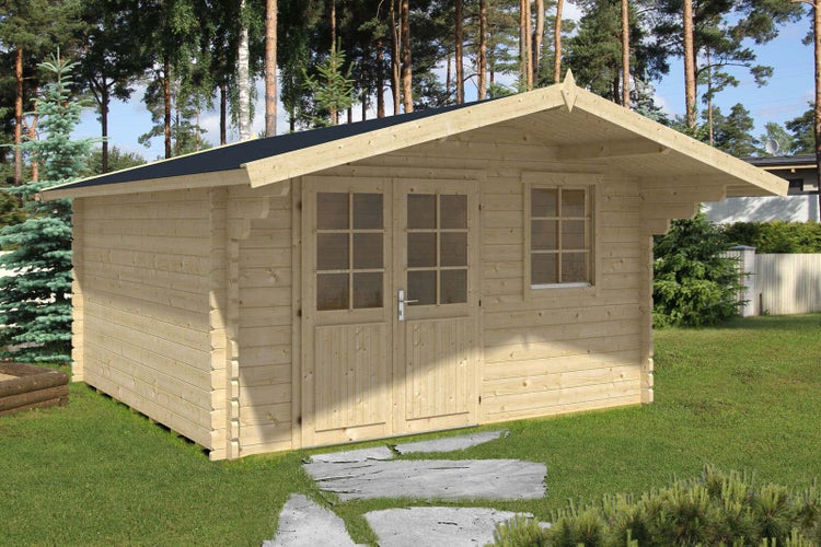 Alpholz Gartenhaus Erki-44 C ISO Gartenhaus aus Holz, Holzhaus mit 44 mm Wandstärke FSC zertifiziert, Blockbohlenhaus mit Montagematerial, Naturbelassen 4,1x4,1m