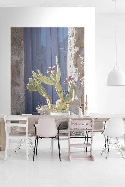 ESTAhome Fototapete Kaktus Blau, Grün und Beige - 186 cm x 2,79 m - 158610