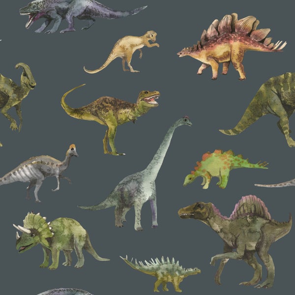Sanders und Sanders Tapete Dinosaurier Dunkelblau und Grün - 50 x 900 cm - 935370