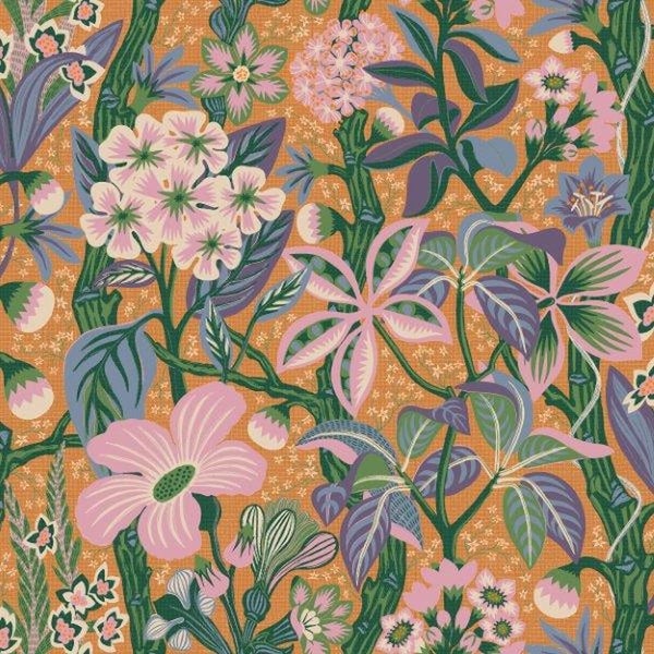 Borastapeter Tapete tropische Blätter und Blüten Orange und Rosa - 49 cm x 10.05 m - 660818