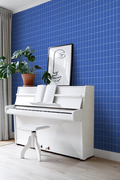 ESTAhome Tapete kleine Fliesen Königsblau und Weiß - 53 cm x 10.05 m - 139962