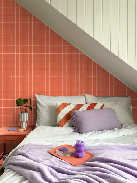ESTAhome Tapete kleine Fliesen Orange und Weiß - 50 x 900 cm - 139963