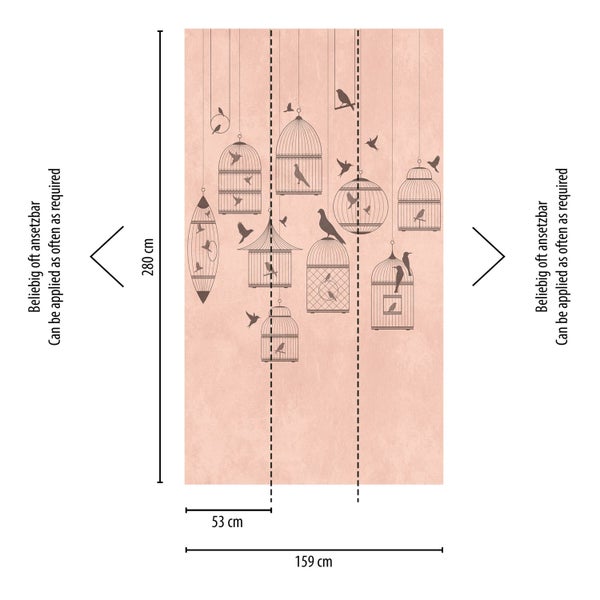 Tapete mit Vogelkäfigmuster und Maßangaben