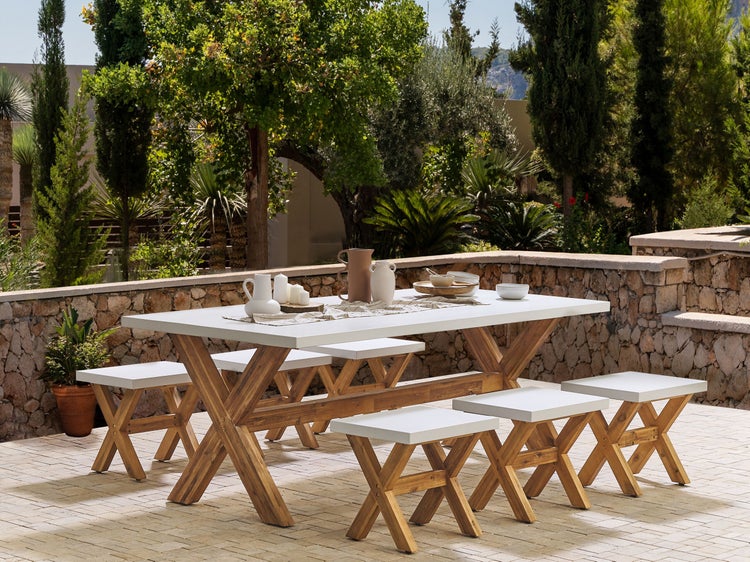 Gartenmöbel Set mit Hockern 6-Sitzer OLBIA Beton Weiß