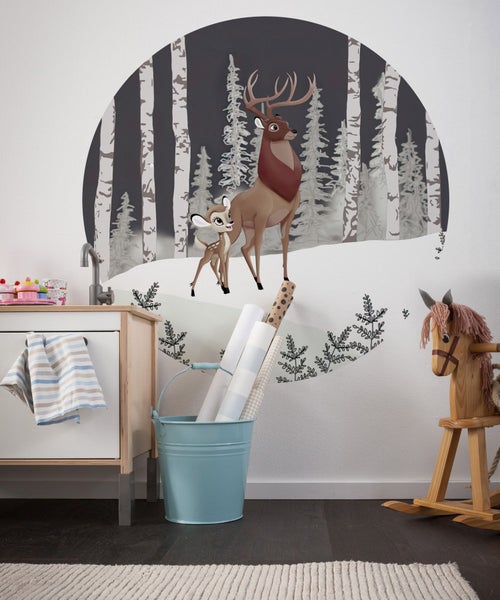 Disney selbstklebende runde Tapete Bambi Great Prince Grau und Braun - Ø 128 cm - 610383