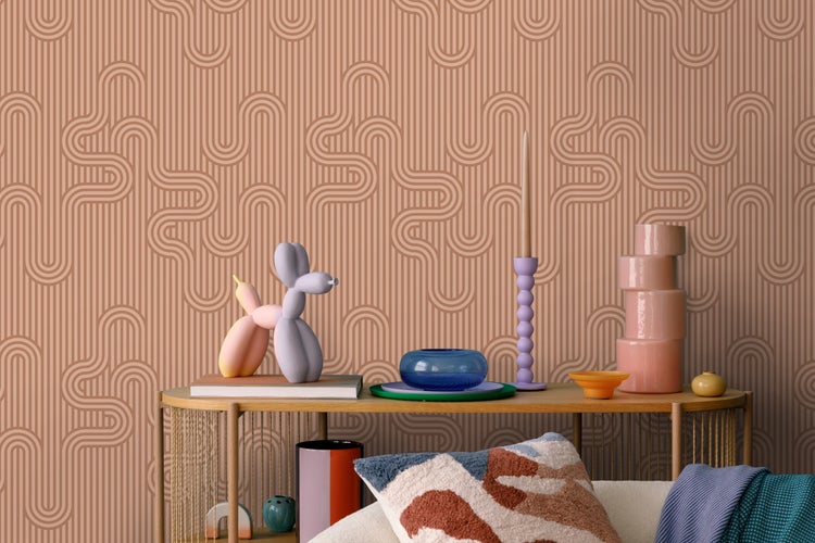ESTAhome Tapete grafische Linien Terrakotta - 50 x 900 cm - 131024