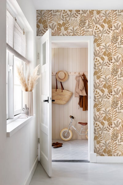 ESTAhome Tapete Blätter Beige und Sandbraun - 50 x 900 cm - 139678