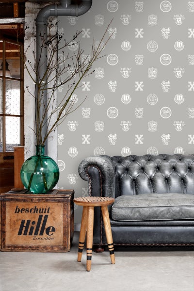 ESTAhome Tapete Schulembleme Taupe - 53 cm x 10.05 m - 128804