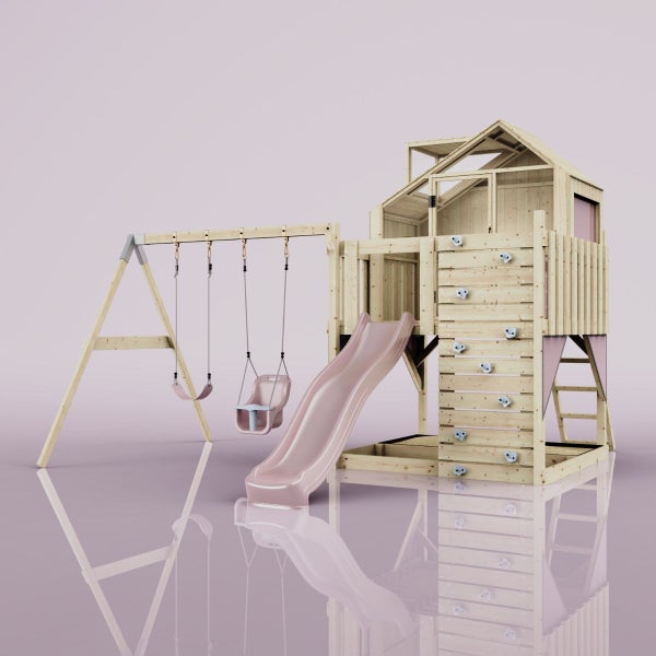 PolarPlay Spielturm Lasse aus Holz in Rosa Babyschaukel