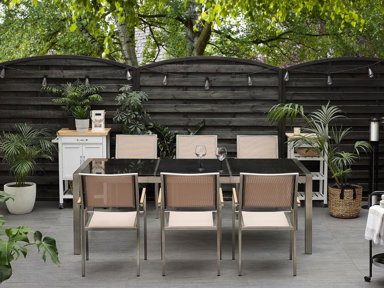 Gartentisch GROSSETO 220 cm 100 cm Polierter Granit Schwarz