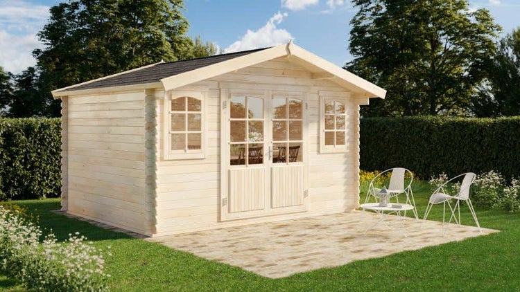 Alpholz Gartenhaus Mirko-28 aus Massiv-holz, Gartenhaus mit 28 mm Wandstärke, Garten Holzhaus inklusive Montagematerial, Geräteschuppen Größe: 400 x 300 cm, Satteldach
