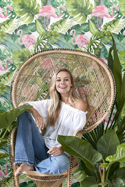 ESTAhome XXL-Vliestapete tropische Blätter mit Flamingos Grün und Rosa - 50 x 900 cm - 158895