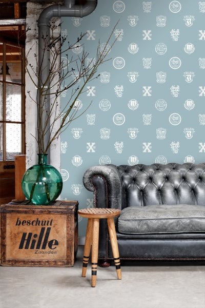 ESTAhome Tapete Schulembleme Hellblau - 53 cm x 10.05 m - 128803