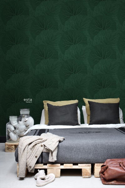 ESTAhome Tapete große Blätter Emeraldgrün - 53 cm x 10.05 m - 138997