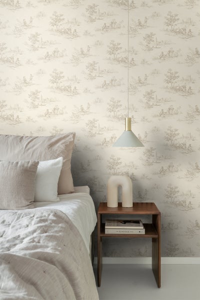ESTAhome Tapete Toile de Jouy Hellbeige - 53 cm x 10.05 m - 139811
