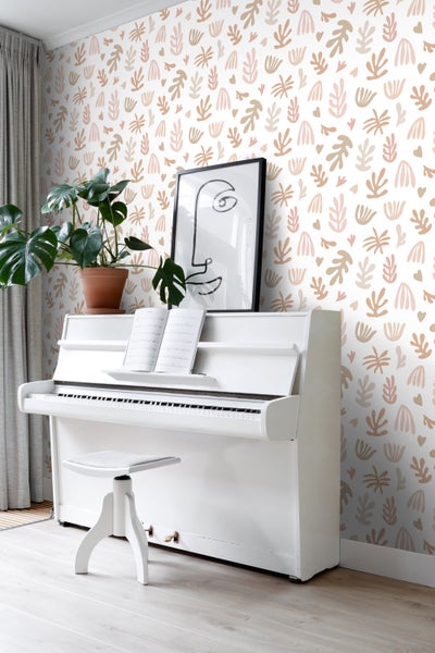 ESTAhome Tapete Pflanzen im Matisse-Stil Beige, Rosa und Weiß - 50 x 900 cm - 131017