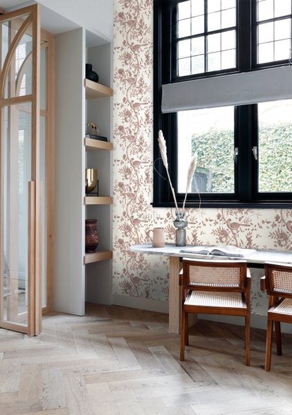 Origin Wallcoverings Tapete Vogelgravur Elfenbeinweiß und Kupferbraun - 53 cm x 10.05 m - 347457