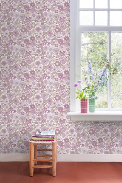 ESTAhome Tapete Retro Blumen Violett - 50 x 900 cm - 131248