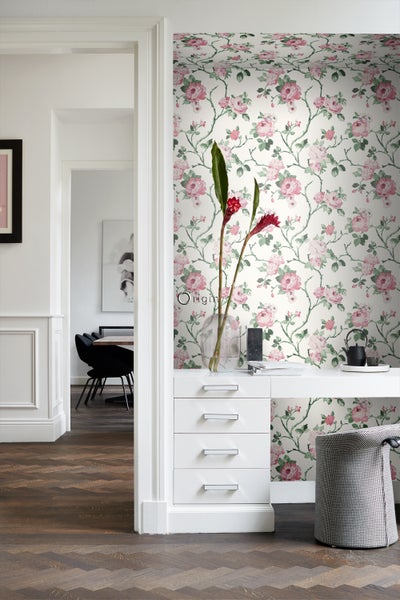 Origin Wallcoverings Tapete Blumen Crême-Weiß, Rosa und Grün - 53 cm x 10.05 m - 347434